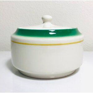 1941 Vintage Lidded Sugar Bowl Restaurant Ware Walker Green Airbrushed Rim USA